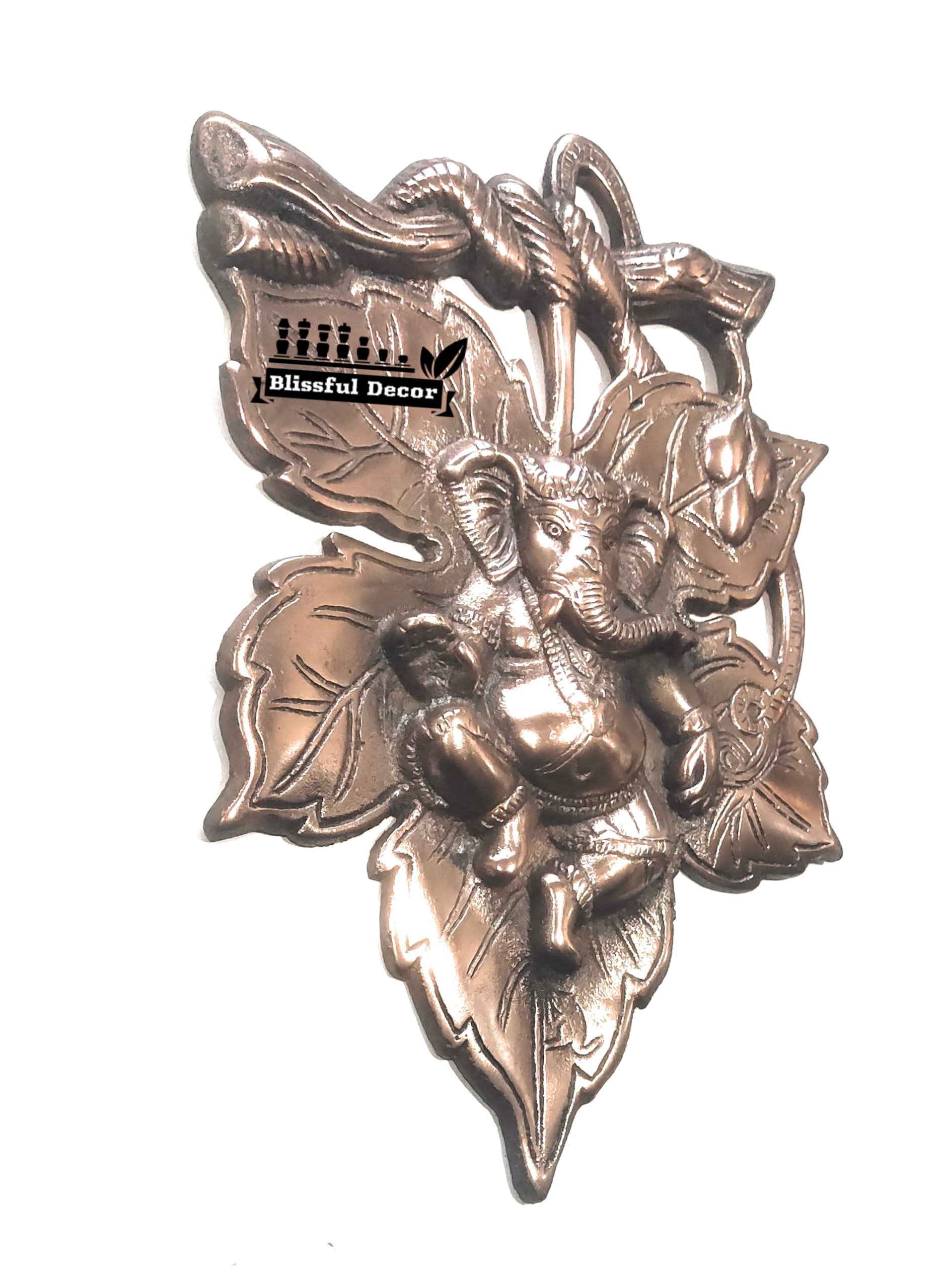 Blissful Decor Presents God Ganesha On Leaf Metal Wall Hanging Sculpture | Lord Ganesh Idol Home Decor Ganpati Lucky Feng Shui W